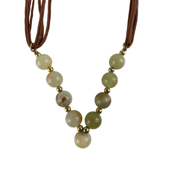 Hobe Natural Stone Carved Dragon White Brown Agate Pendant Bead Necklace - Picture 6 of 15